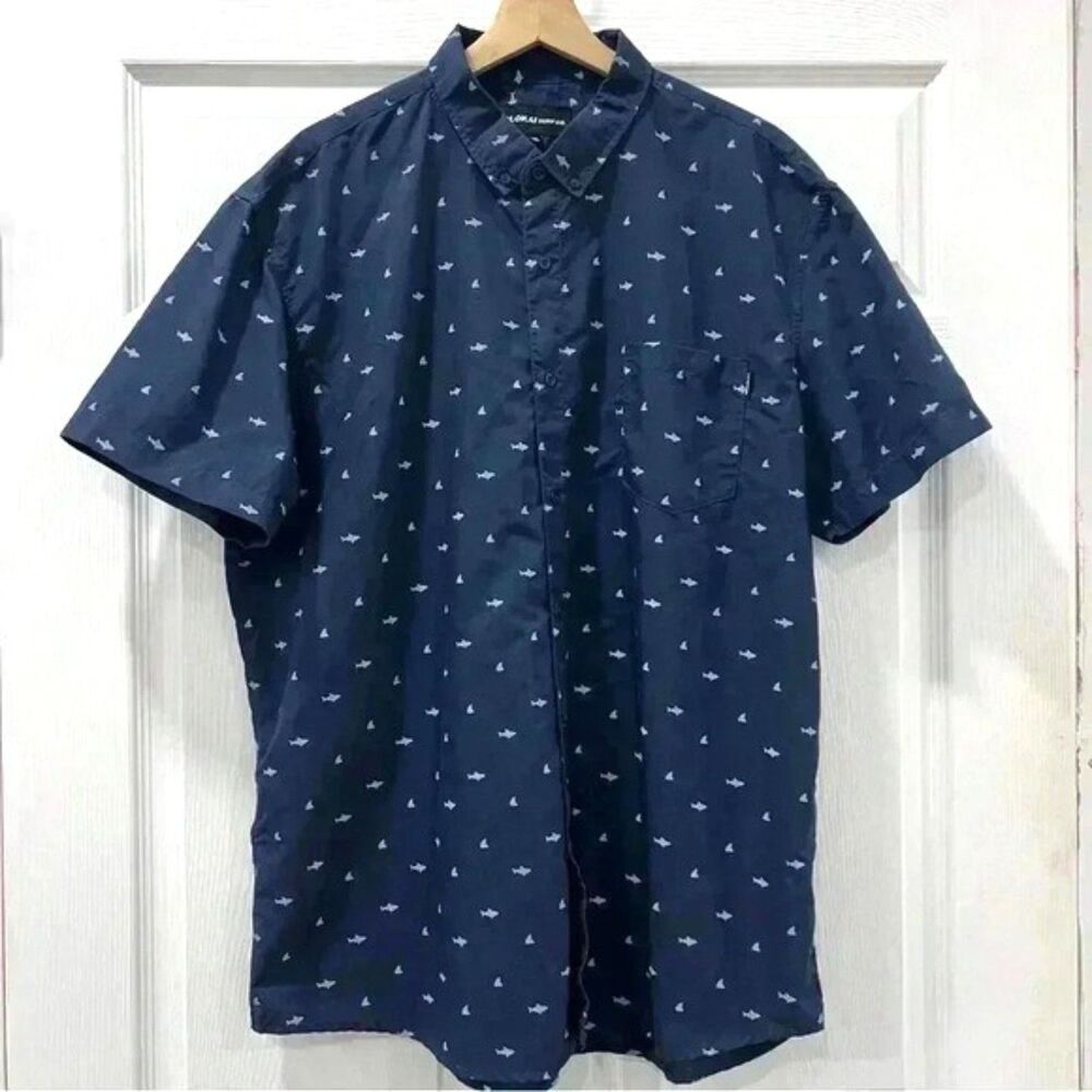 Molokai Blue Shark Pattern Mens Button Up Shirt Size XXL